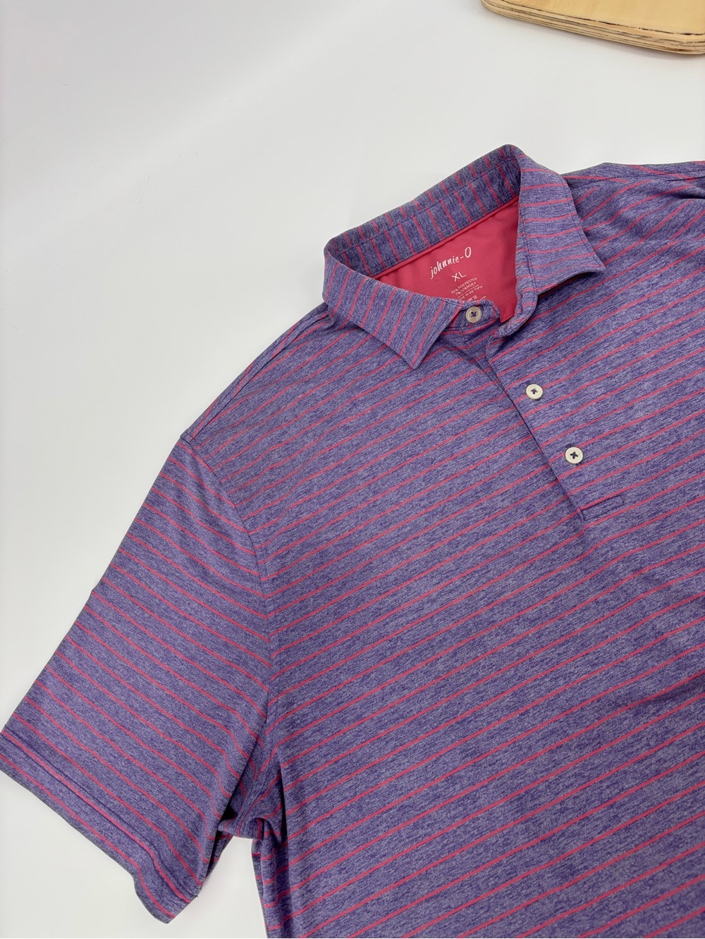 Johnnie-O Golf Polo Shirt Men XL Purple Pink Striped PrepFormance Stretch UPF50